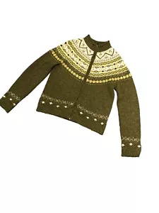 Suéter Evan Picone De Colección Para Mujer Talla Med Años 80 Verde y Beige Fair Isle Cremallera Completa - Imagen 1 de 4