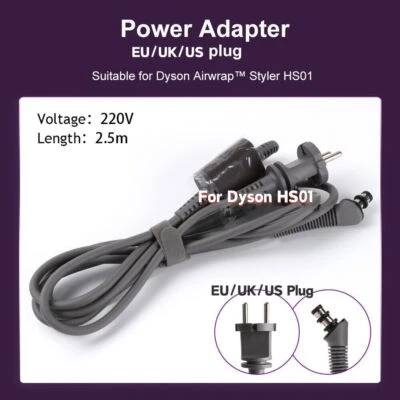 Power Cable Cord Euro plug 8.2ft For Dyson Airwrap Styler HS01 220V Curling Iron