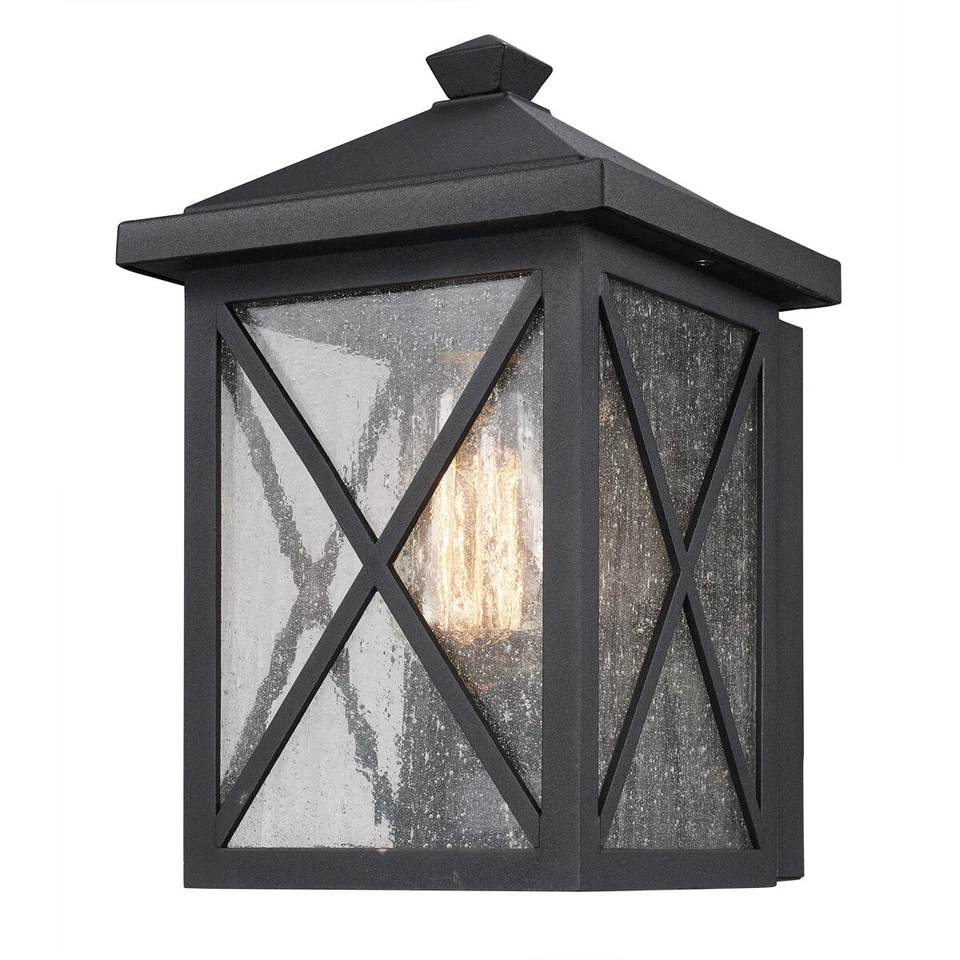 Leonis Black And Seeded Glass Outdoor Wall Lantern Orig $165 - Image 1 of 1