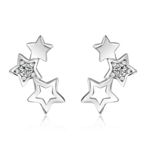 Shiny 925 Sterling Silver 3 Style Link Star CZ Gem Stud Earrings Women Girl Gift - Picture 1 of 9