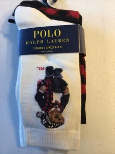 Polo Ralph Lauren Girl's Winter Polo Bear Sock 3-Pck Sock Size 8-9.5 - Picture 1 of 3