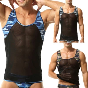 Chalecos para hombre malla transparente transpirable camuflaje camisetas interiores deporte fitness camisetas sin mangas - Imagen 1 de 41