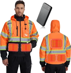 Safety Heated Jacket, Waterproof, w/Pockets, Reflective High Visibility, For Men - Picture 1 of 11