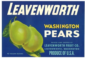 Original LEAVENWORTH Birnenkiste Etikett Upper Wenatchee Valley Leavenworth Wash - Bild 1 von 1