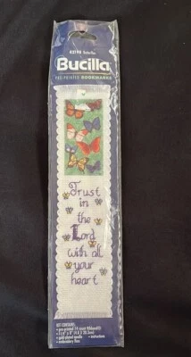 Vtg BUCILLA Printed Bookmark Kit~BUTTERFLIES 42198~Trust In Lord~NIP 1999 - Image 1 of 4