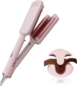 Wave Curling Iron Hair Crimper Ionic - Deep Wave - 4 Heat Settings - PINK - Picture 1 of 7