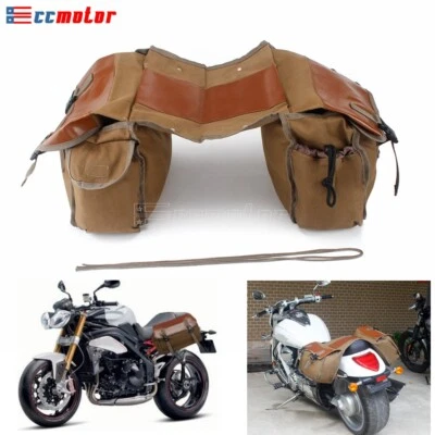 Motorcycle Rear Rack khaki Seat Saddle Bag Storage Pannier Box Canvas Waterproof - Image 1 of 4