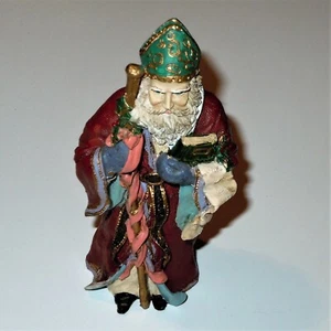 Weihnachtsmann Figur Harz 4,5" hoch 2" breit Old World Look mit Buch & Stab - Bild 1 von 8