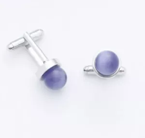 C0485 CUFF LINKS CUFFLINKS LAVENDER BLUE CAT EYE STONE SPHERE BALL SPHEROID NEW - Picture 1 of 1