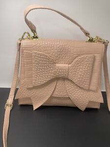 Betsey Johnson Top Handle Crossbody Bow Bag Pink Blush Croc Handbag Purse NWT