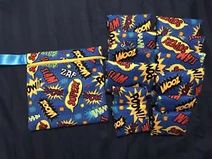 Set/8+4 Reusable Menstrual Pads, & Free WetBag Momma Cloth {Superhero Sounds} - Picture 1 of 3