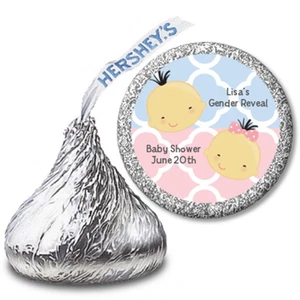 Gender Reveal Asian Baby - Personalized Hershey Kiss Baby Shower Sticker Labels - Picture 1 of 2