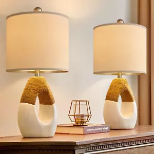 Table Lamps Bedroom Living Room Set 2 Small Farmhouse Rattan Table - Picture 1 of 11