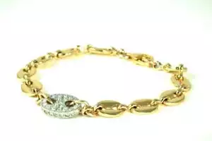 14KT GOLD BRACELET WITH SILVER PAVE CHARM (.925 )STERLING SILVER) BASE. - Picture 1 of 1