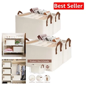 Elegant Closet Organizers - 4-Pack Beige Storage Bins, Foldable and Durable - Picture 1 of 8
