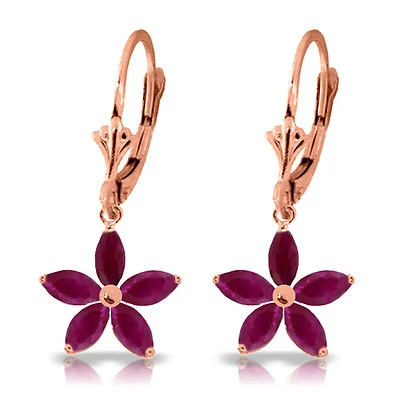 2.8 Carat 14K Solid Rose Gold Leverback Earrings Natural Ruby - Image 1 of 3