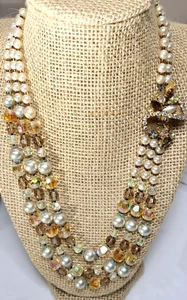 Vintage Gold Original by Robert Rhinestone Ab Pearl Bead Necklace - Picture 1 of 21