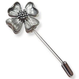 Vintage Dogwood Flower Stick Pin Silver Pewter Stickpin Brooch Hat Lapel 60s 70s - Imagen 1 de 14