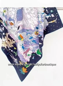 Sallys 14~18 Momme Twill Silk Wrap Scarf Bandanna Cloud Animal Print Shawl 35" - Picture 1 of 41