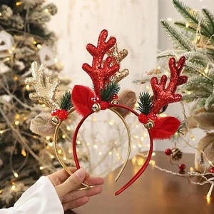Christmas Xmas Reindeer Deer with bell Antler Ear Party Hair Band Headband - Picture 1 of 13