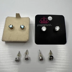 Lotto H3 cristalli zirconi bianco blu borchie solitario glam sera retrò orecchini - Foto 1 di 7
