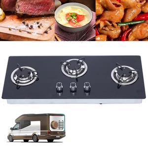 RV Boat Caravan Camper 3 Burners LPG Gas Stove Hob W/ Tempered Glass Durable US - Picture 1 of 18