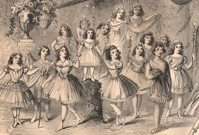 Nova Orleans LA May Day Festival meninas bailarinas fada 1866 estampa antiga - Imagem 1 de 4