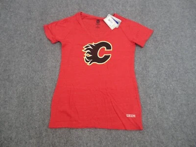 Calgary Flames Shirt Womens Large Red Logo V Neck Sean Monahan NHL Hockey CCM - Image 1 of 4
