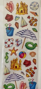 Beach Themed Glitter Seashell Sand Fish Scrapbook Craft Stickers 5” x 12” - Picture 1 of 1