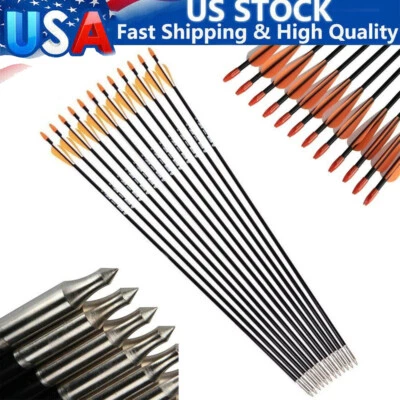 12Pcs 31 Inch Archery Fiberglass Target Practice Arrows for Recurve Compound Bow - Image 1 of 4