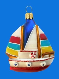 MULTI COLOR SAILBOAT BOAT EUROPEAN BLOWN GLASS CHRISTMAS TREE ORNAMENT NAUTICAL - Picture 1 of 1