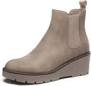 Women'S Chelsea Wedge Boots Elastic Platform Lug Sole Slip on Wedge Ankle Bootie - Picture 1 of 12