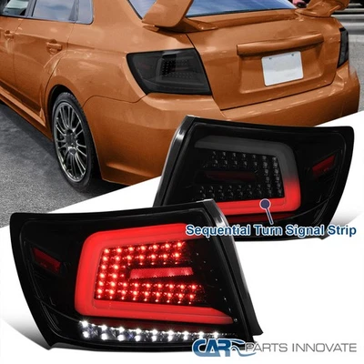 Fit 08-14 Subaru Impreza WRX Glossy Blk Dark Smoke Tail Lamps+Sequential LED Bar Foto 1 de 4