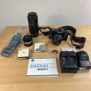 Minolta Maxxum 3000i 35mm Film Camera Bundle w/ 3 Lenses, Flash, Filters - Picture 1 of 14