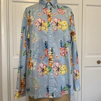 Light Blue Slim Fit Tropical Floral Button Down Shirt Long Sleeve Sz L 16/16.5 - Image 1 of 4