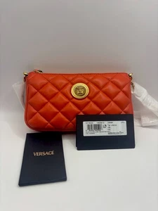 Versace Mini Bag Quilted Lamb Leather +metal Coral And Gold $950 Retail - Picture 1 of 14