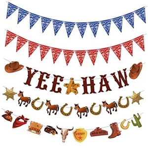 5 Pcs Western Cowboy Party Decorations Bandana Pennant Banner Wild West - Picture 1 of 8