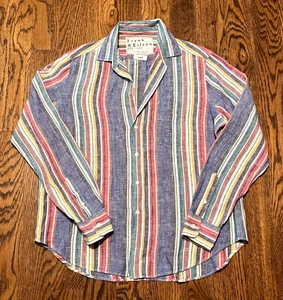 Camicia relax Frank & Eileen lino Eileen con bottoni donna XS a righe $258 vendita al dettaglio - Foto 1 di 3
