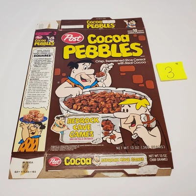 Post Cocoa Pebbles Cereal Box Flintstones Hanna Barbera 1990 1991 Cave Games 003 - Image 1 of 4