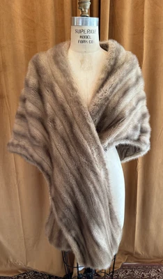 Abrigo de piel de estola de visón vintage para mujer OSFM capa larga envolvente hombros 19" plano ancho Foto 1 de 4