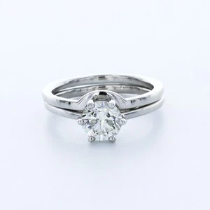 1.4ct Natural Diamond F/VS2 Round 14K White Gold Classic Solitaire Bridal Set - Picture 1 of 5