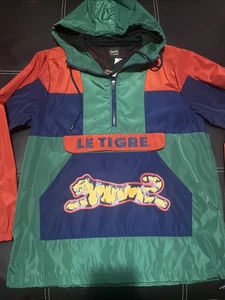 Le TIGRE Jacket Windbreaker Green Red Blue Nylon Hoodie Anorak Men’s Size M - Picture 1 of 7