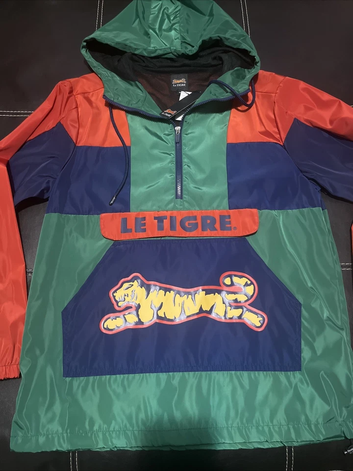 Le TIGRE Jacket Windbreaker Green Red Blue Nylon Hoodie Anorak Men’s Size M - Image 1 of 4