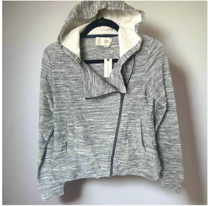 Anthropologie Moto Zip Hoodie Sweater Womens XS Gray Cotton Crop Jacket - Picture 1 of 10