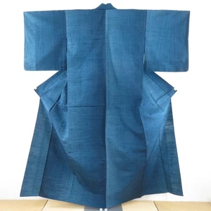Kimono Tsumugi seda Bonito rayas azul 61,8 pulgadas para mujer - Imagen 1 de 17