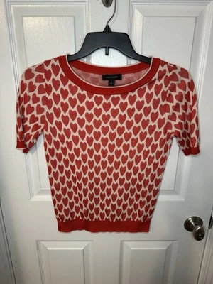 Ann Taylor женский свитер маленький День святого Валентина красный сердца короткий рукав романтический - Изображение 1 из 4