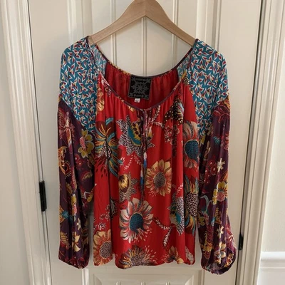 Blusa Campesina Floral Johnny Was Jade Tasha Boho Talla Grande Cuentas Borlas $265 Foto 1 de 4