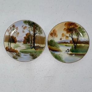 Set 2 piatti piccoli SHOFU China Made in Occupied Japan fattoria dipinti a mano 4" - Foto 1 di 6