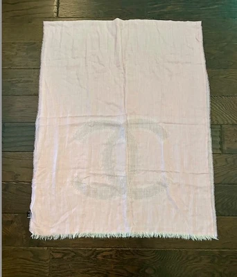 Chanel CC Logo Cachemira Lana Seda Bufanda Chal Envoltura Rosa Auténtico Italia 70x27 Foto 1 de 4