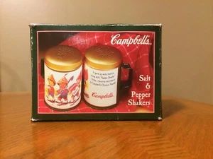 Agitadores de sal y pimienta de metal lata Campbell's Soup Kids 1995 nuevos en caja original - Imagen 1 de 7